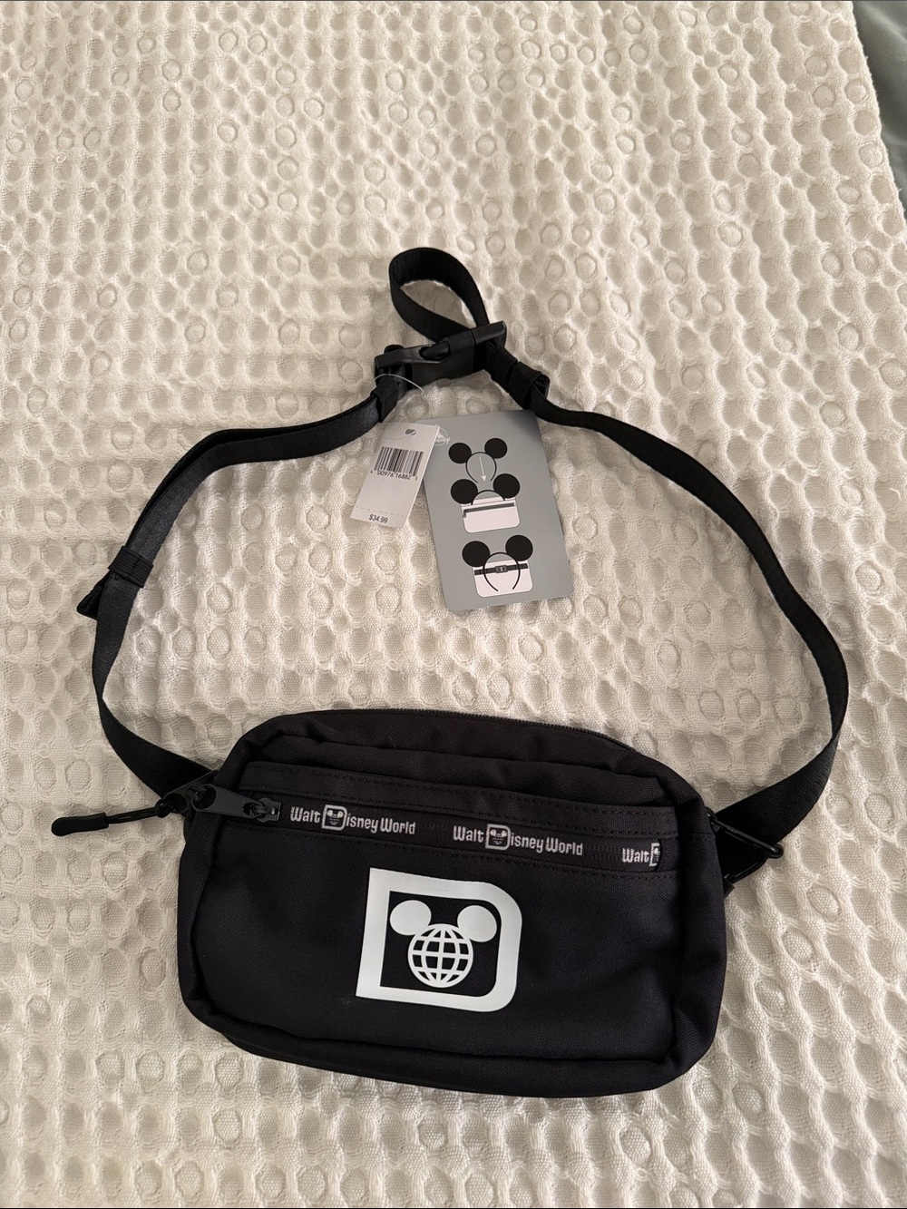 Disney Black Waist Pack with White Mickey Globe Logo